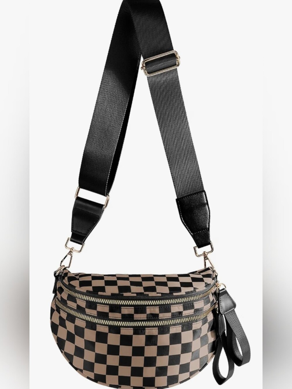 Checked Black and Beige Cross Body Bum Bag